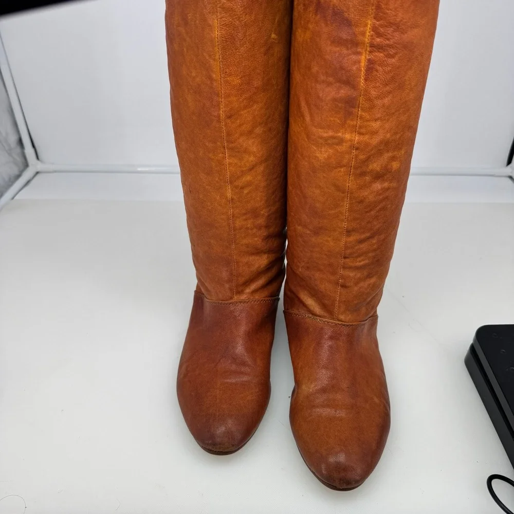 Rare Jeffrey Campbell Snake Leather Tall Boots Women 6 Cognac D Ring Western
